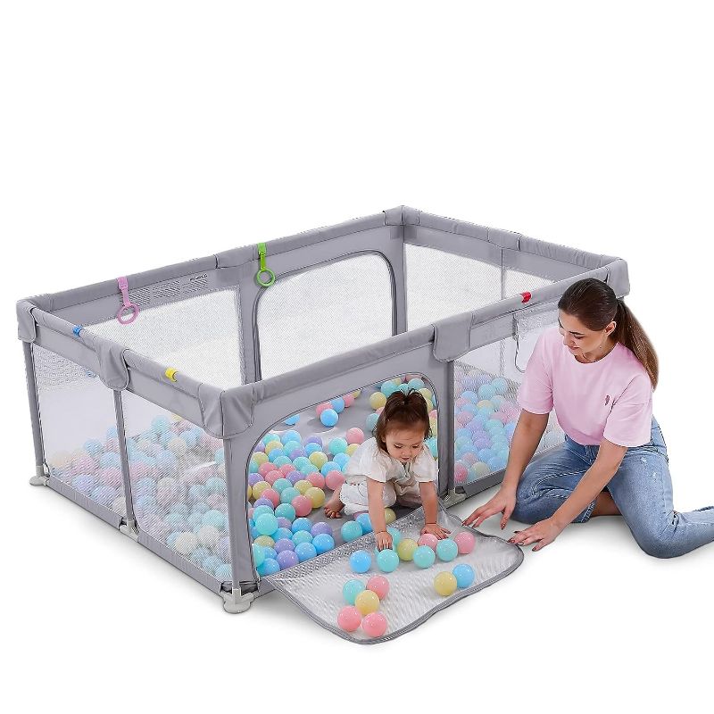 Photo 1 of Baby Playpen for Toddler, Large Baby Playard, Indoor & Outdoor Kids Activity Center with Anti-Slip Base, Sturdy Safety Play Yard with Soft Breathable Mesh, Playpen for Babies