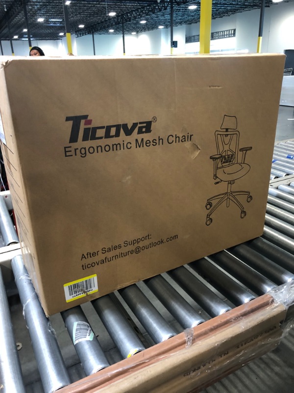 Photo 1 of Ticova Ergonomic Office Chair - High Back Desk Chair with Adjustable Lumbar Support, Headrest & 3D Metal Armrest - 130° Rocking Mesh Computer Chair Black