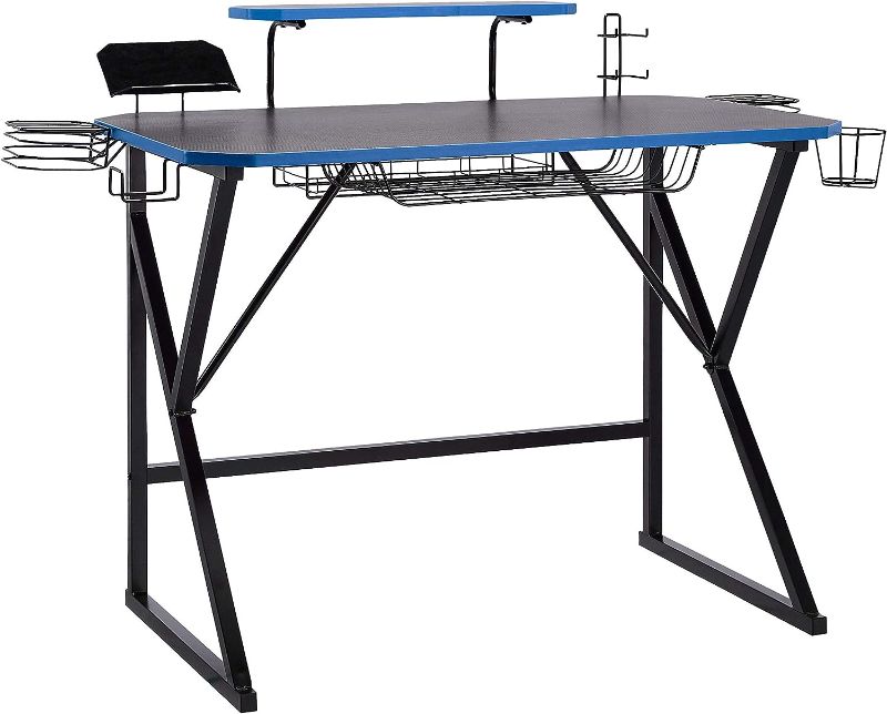 Photo 1 of Amazon Basics Gaming Computer Desk with Storage for Controller, Headphone & Speaker - Blue