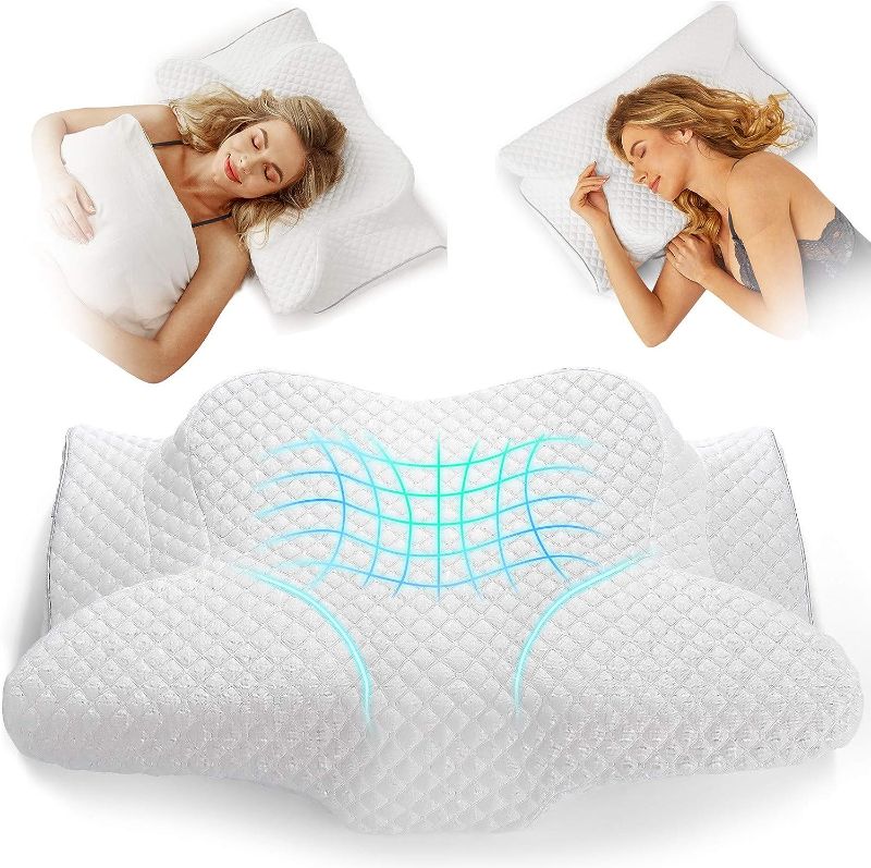 Photo 1 of  Adjustable Cervical Memory Foam Pillow, Odorless Neck Pillows for Pain Relief, Orthopedic Contour Pillows for Sleeping with Cooling Pillowcase, Bed Support Pillow for Side, Back, Stomach Sleeper 