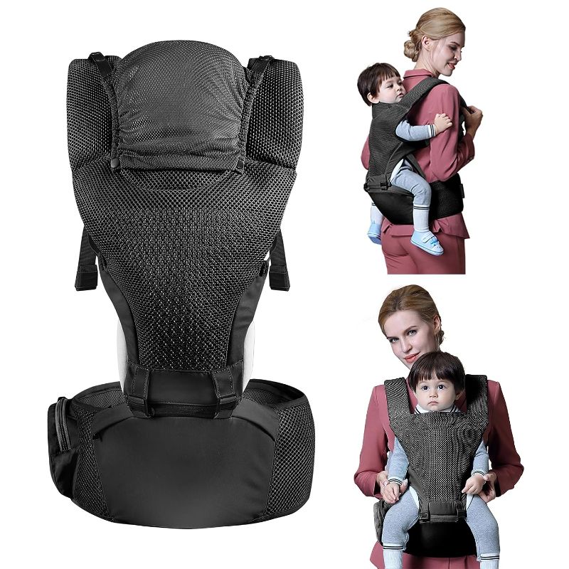 Photo 1 of Baby Carrier with hip seat Newborn to Toddler, 8 in 1,Waist & Lumber Support, Breathable Airflow Head Cover, Ergonomic M position, Infant Carrier Backpack All season Lightweight, Waist belt 52.36 inch