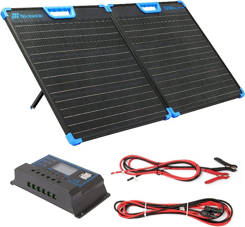 Photo 1 of Nicesolar Portable 100W Solar Panel Kit, Extremely Lightweight Foldable Solar Panel for Portable Power Station & Lead-Acid & Lithium & LiFePO4 12V Battery for Camping Outdoor Boat RV