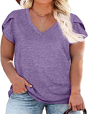 Photo 1 of MIROL Women's  V Neck Solid Color Casual Shirts Loose Fit Basic Blouse, Purple LARGE