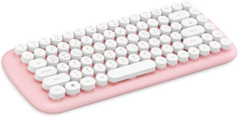 Photo 1 of TISHLED Typewriter Keyboard Wireless Bluetooth 5.0 Retro Aesthetic Cute Kawaii Round Keycaps 106-Key with Num Pad Clicky Mechanical Feeling with Pad/Phone Holder for Windows/Mac OS/Android/iOS (Pink)
