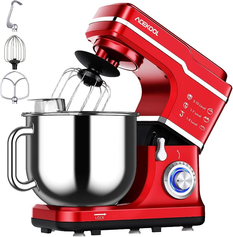 Photo 1 of Stand Mixer, 7.5QT 660W Electric Dough Mixer, Kitchen 10-Speed Tilt-Head Food Mixer for Baking&Cake, with Stainless Steel Bowl, Whisk, Dough Hook, Beater, Splash Guard(RED) MC1