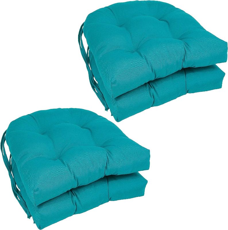 Photo 1 of Blazing Needles Polyester 16-inch Twill Rounded Back Chair Cushion, 4 Count (Pack of 1), Aqua Blue