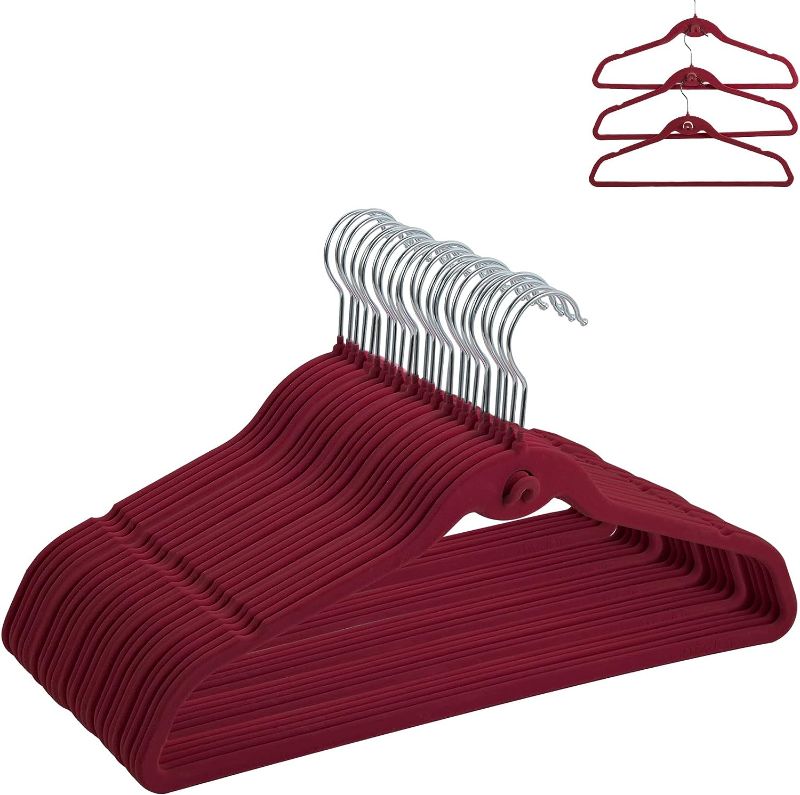 Photo 1 of ATZJOY Non-Slip Clothes Hangers Space Saving Velvet Hangers (100 Pack, RED)