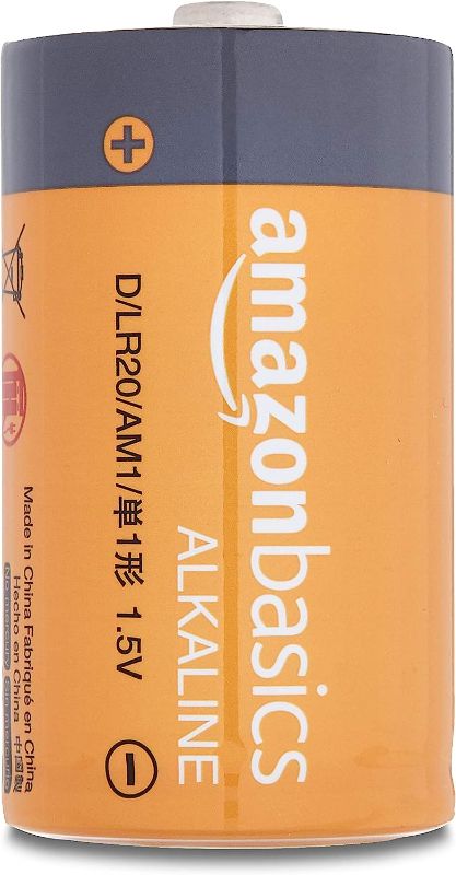 Photo 1 of Amazon Basics 5-Pack D Cell Alkaline All-Purpose Batteries, 1.5 Volt, 5-Year Shelf Life