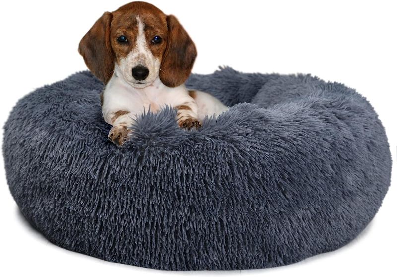 Photo 1 of Calming Bed for Dogs 30 Inches Dark Gray Dog Beds for Medium Dogs Washable Anti-Anxiety Dog Beds for Medium Dogs