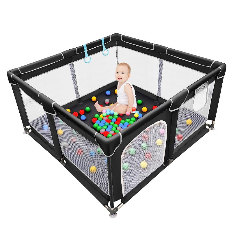 Photo 1 of Play Pens for Babies,Letmudla Play Yard with Hand Rings,Upgraded Baby Playpen with Mat, Sturdy PlayPen with Gate,Easy to Assemble PlayPen,Play Pin for Toddlers,Outdoor&Indoor Activity Center Black