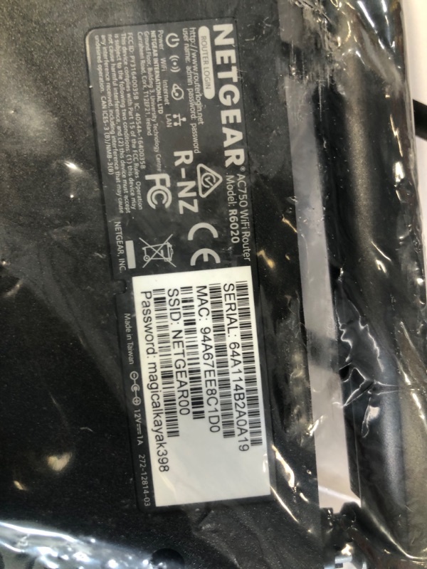 Photo 1 of NETGEAR Dual Band WiFi Router (R6020) – AC750 Wireless Speed (Up to 750Mbps), Coverage up to 750 sq. ft, 10 Devices, 4 x Fast Ethernet Ports