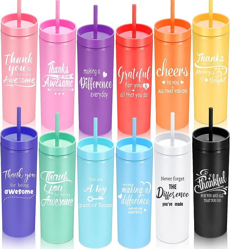Photo 1 of *** ONLY HAS 1 YELLOW Mug*** Gejoy Employee Appreciation Gifts 16 oz Skinny Tumblers Thank You Gifts Matte Plastic Tumblers with Lids and Straws 