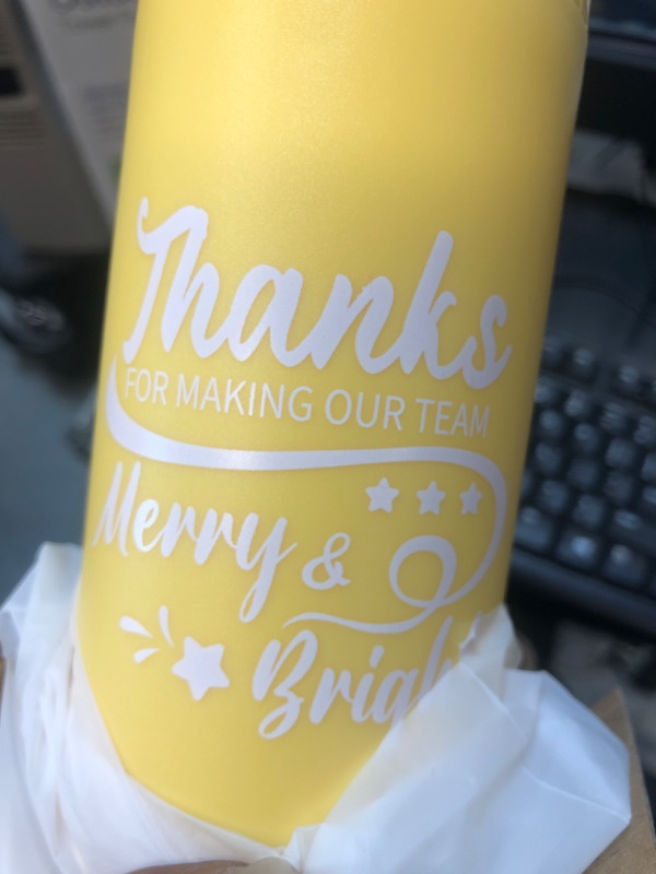Photo 2 of *** ONLY HAS 1 YELLOW Mug*** Gejoy Employee Appreciation Gifts 16 oz Skinny Tumblers Thank You Gifts Matte Plastic Tumblers with Lids and Straws 