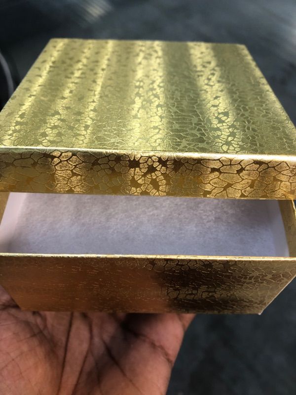 Photo 1 of Cardboard Jewelry Box - 3.5"x3.5"x1" Bulk Cotton Filled Small Gift Box with Lid for Jewelry Packaging (Gold Linen)