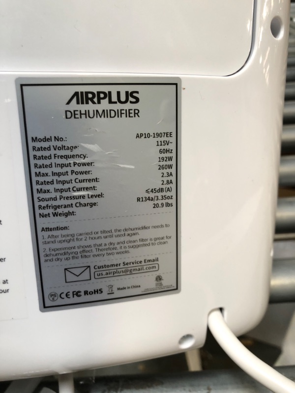 Photo 4 of AIRPLUS 2,000 Sq. Ft 30 Pints Dehumidifier for Home and Basements with Drain Hose(AP1907) 30 Pints A-Rounded