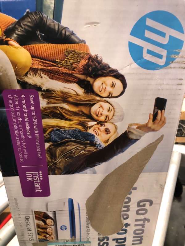 Photo 2 of HP DeskJet 3755 Compact All-in-One Wireless Printer - Blue Accent (J9V90A) and Instant Ink $5 Prepaid Code Blue Printer + Instant Ink