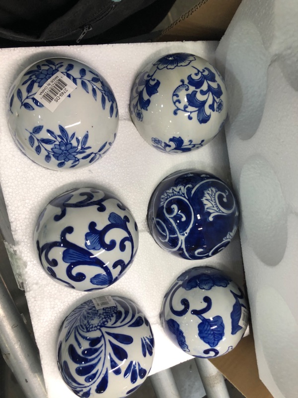 Photo 3 of A&B Home 4" Blue and White Decorative Orbs for Bowl Vase Table Centerpiece Decor Set of 6 Porcelain Sphere Balls 4" Blue/White