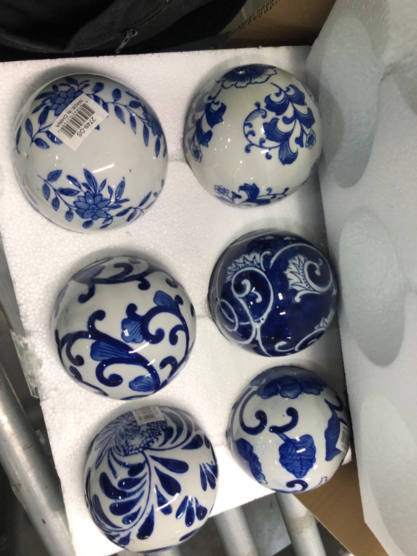 Photo 4 of A&B Home 4" Blue and White Decorative Orbs for Bowl Vase Table Centerpiece Decor Set of 6 Porcelain Sphere Balls 4" Blue/White