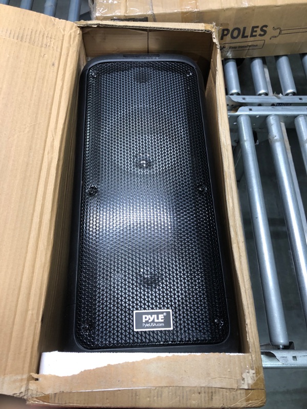 Photo 2 of Pyle Portable Bluetooth PA Speaker System - 600W Dual 8” Rechargeable Indoor/Outdoor BT Speaker-TWS, Party Lights, LED Display, FM/AUX/MP3/USB/SD, ¼ in, Wheels-Wireless Mic, Remote Control PDJ28WM