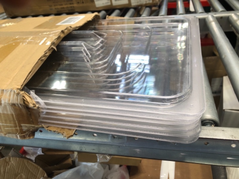 Photo 2 of 6 Pcs Polycarbonate Food Pan Lids with Handle, 1/6 1/2 Full Size Clear Hotel Pan Lid Plastic Hotel Pan Cover for Restaurant Food Container and Storage (1/1 Size 20.9 x 12.8 Inch)