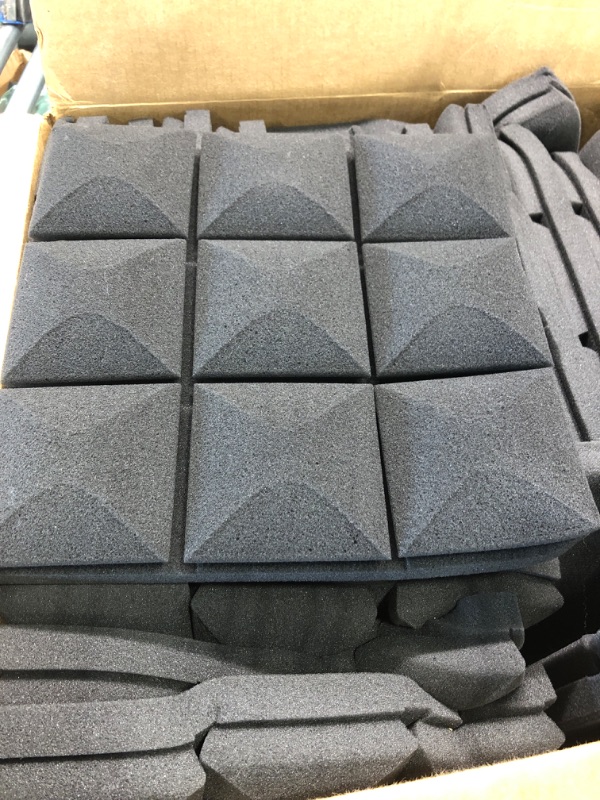 Photo 2 of 24 Pack-12 x 12 x 2 Inches Pyramid Designed Acoustic Foam Panels, Sound Proof Foam Panels Black, High Density and Fire Resistant Acoustic Panels, Sound Panels, Studio Foam for Wall and Ceiling 12 x 12 x 2 Inches 24 Pack - Black Pyramid