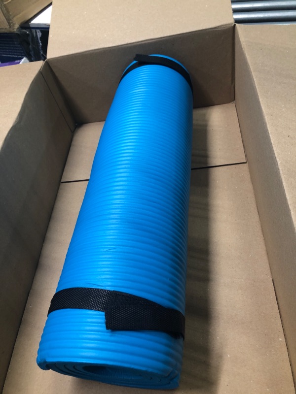 Photo 1 of BalanceFrom All Purpose 1/2-Inch Extra Thick High Density Anti-Tear Exercise Yoga Mat with Carrying Strap and Yoga Blocks Blue Mat Only