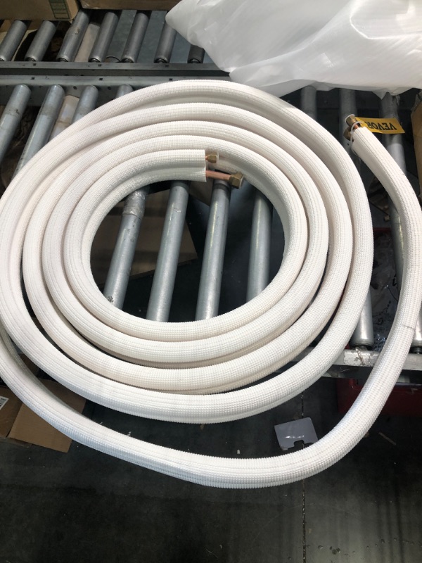 Photo 3 of 50ft Length Mini Split Line Set,1/4" 3/8" OD Copper Pipes Tubing and 3/8 White PE Thickened Insulated Coil with Flared Nuts for Mini Split Air Conditioner HVAC or Heat Pump System. (50Ft(1/4+3/8))