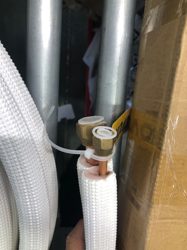 Photo 5 of 50ft Length Mini Split Line Set,1/4" 3/8" OD Copper Pipes Tubing and 3/8 White PE Thickened Insulated Coil with Flared Nuts for Mini Split Air Conditioner HVAC or Heat Pump System. (50Ft(1/4+3/8))