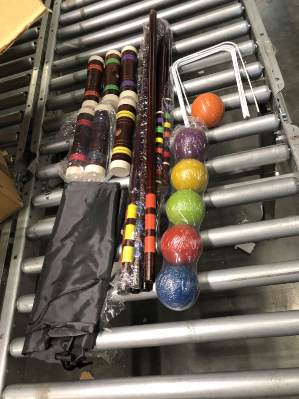 Photo 1 of Juegoal Six Player Deluxe Croquet Set with Wooden Mallets, Colored Balls, Sturdy Bag for Adults &Kids, Perfect for Lawn, Backyard and Park, 28 Inch Burlywood
