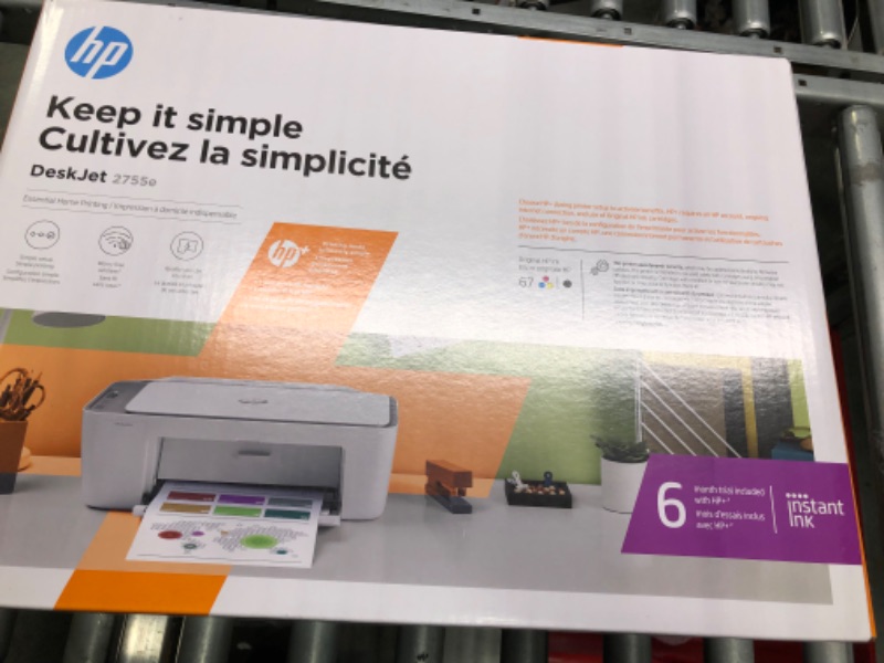 Photo 2 of HP DeskJet 2755e Wireless Color All-in-One Printer with bonus 6 months Instant Ink (26K67A), white