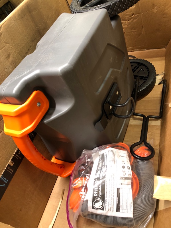 Photo 1 of Camco Rhino Portable RV Tote Tank | Transport Waste from Camper or Trailer | Features Large, Heavy-Duty, No Flat Wheels and a Low Drain Hole | 21 Gallon (39002) 21 Gallon Tank