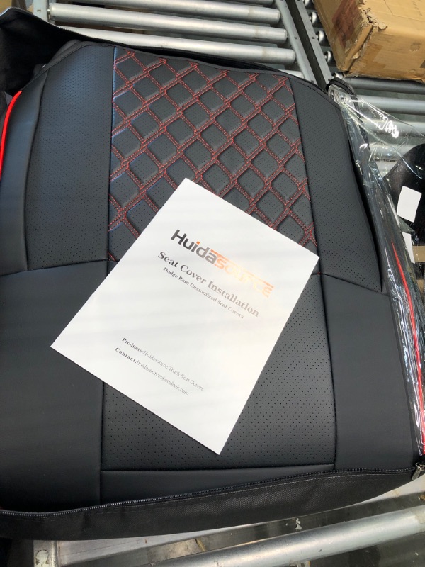 Photo 1 of Huidasource Dodge Ram Seat Covers, Front & Rear Pickup Truck Leather Seat Cover Fit for 2009-2018 1500, 2010-2023 2500/3500 Quad Crew Mega Cab, 2019-2023 ram 1500 Classic only(Full Set/Black&Red) Full Set/Black & Red C:Flat Front+Short Middle Rear