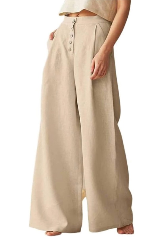 Photo 1 of COWOKA Women's Loose High Waist Button Up Cotton Linen Palazzo Wide Leg Summer Casual Pants