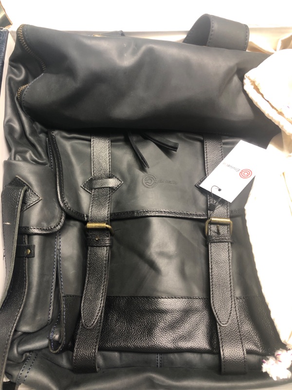 Photo 4 of nvivaCor Leather Backpack for Men - Vintage & Fashionable Leather Backpack for Women, Laptop Bag for 16" Laptop, Travel Backpack, Gym Backpack for Men, Leather Rucksack for Men, 14.5”x17”x5” Charcoal
