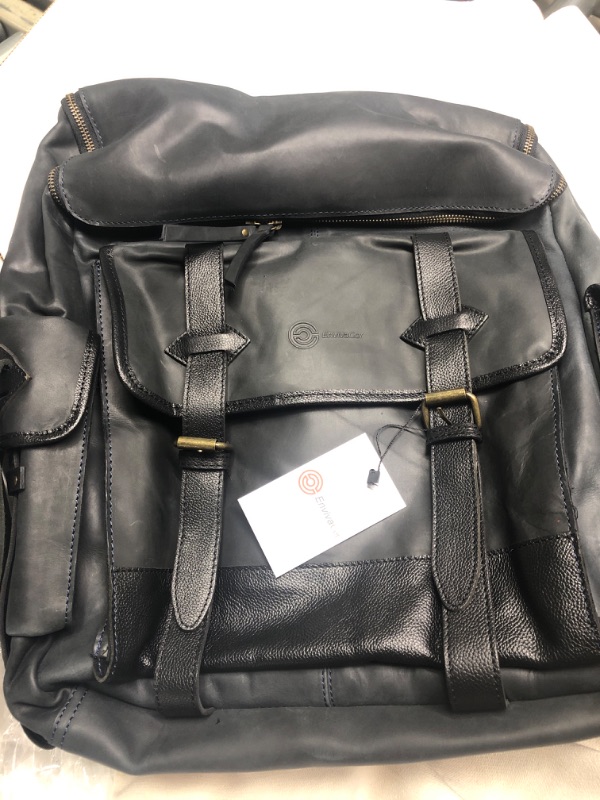 Photo 3 of nvivaCor Leather Backpack for Men - Vintage & Fashionable Leather Backpack for Women, Laptop Bag for 16" Laptop, Travel Backpack, Gym Backpack for Men, Leather Rucksack for Men, 14.5”x17”x5” Charcoal
