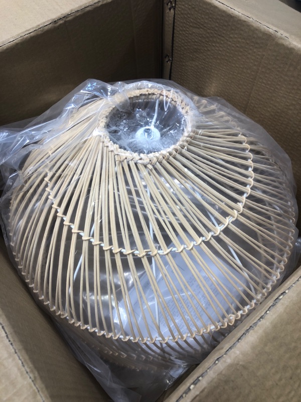 Photo 1 of 1-Light Rattan Pendant Light Woven Chandelier Farmhouse Handmade Wicker Hanging Lamp Round Ceiling Light Fixture for Kitchen Dining Room Bedroom Entryway, 42cmx33cm Natural