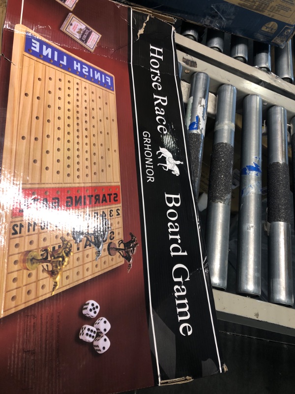 Photo 1 of Grhonior Finish LINE Horse Racing Board Game Race Board Game is Equipped with 11 Luxury metalcraft Horses Thickened Pine Game Chessboard Including 2 Sets of dice and 2 Boxes of Cards Walnut Color