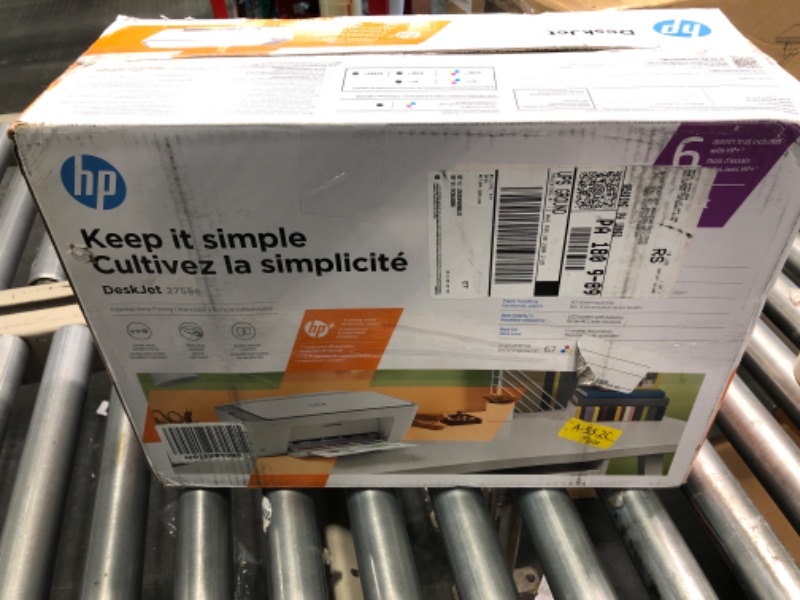 Photo 1 of HP DeskJet 2755e Wireless Color All-in-One Printer with bonus 6 months Instant Ink (26K67A), white