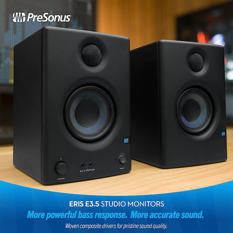 Photo 1 of PreSonus Eris E3.5-3.5" Near Field Studio Monitors (Pair) – Powered Desktop Speakers for Music Production, Studio-Quality Recording, and Active Media Reference