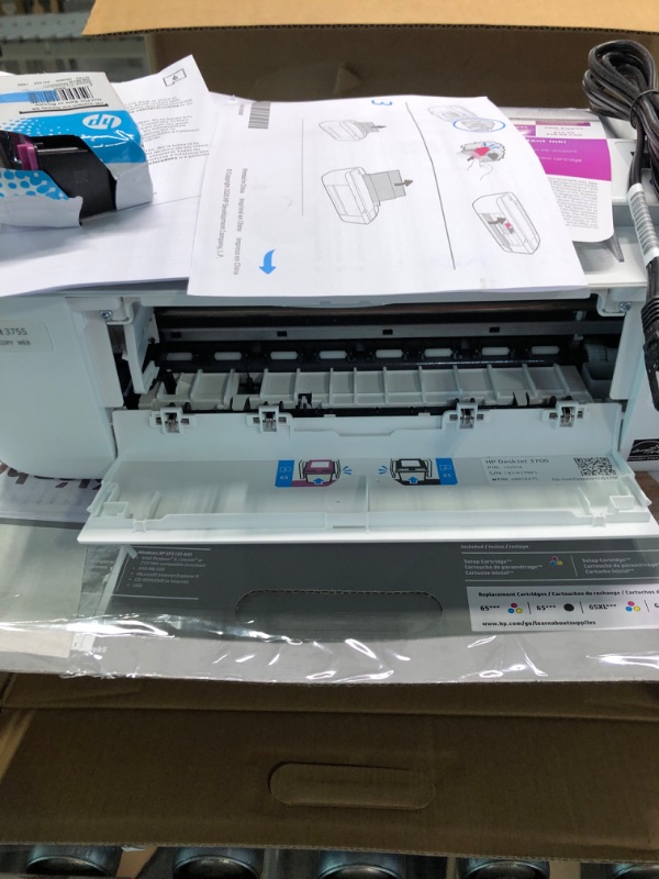 Photo 1 of HP DeskJet 3755 Compact All-in-One Wireless Printer - Stone Accent (J9V91A) and Ink-Cartridges - 4 Colors Stone Printer + Standard Ink