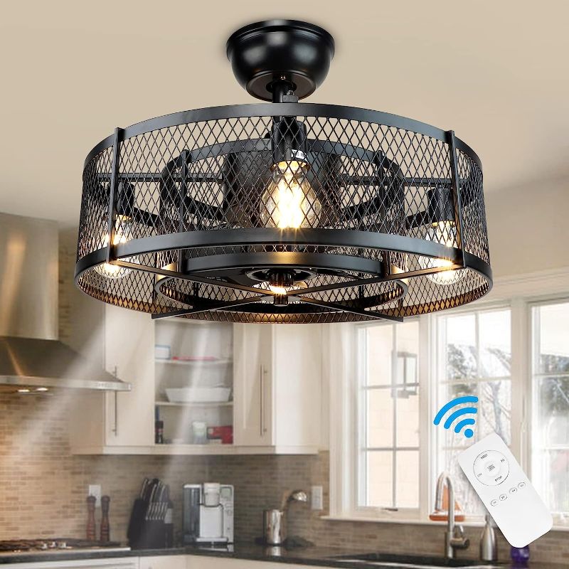 Photo 1 of 
DLLT 20Inch Caged Ceiling Fan with Light, Farmhouse Ceiling Fan Lights with Remote, Industrial Ceiling Fans for Living Room, Bedroom, Kitchen, 3 Speeds Wind...