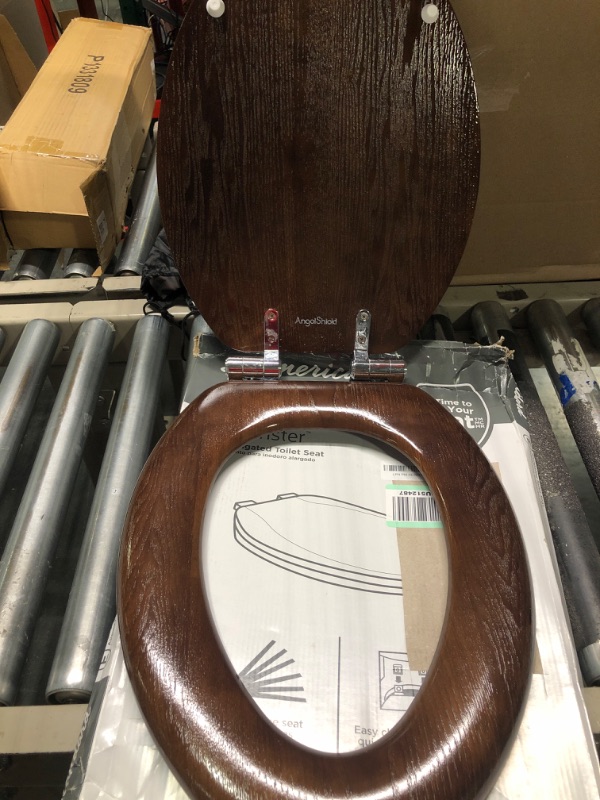 Photo 4 of Angel Shield Elongated Wood Toilet Seat with Quiet Close,Easy Clean,Quick-Release Hinges(Elongated,Dark Walnut) Elongated-18.5" Dark Walnut