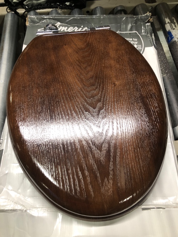 Photo 3 of Angel Shield Elongated Wood Toilet Seat with Quiet Close,Easy Clean,Quick-Release Hinges(Elongated,Dark Walnut) Elongated-18.5" Dark Walnut