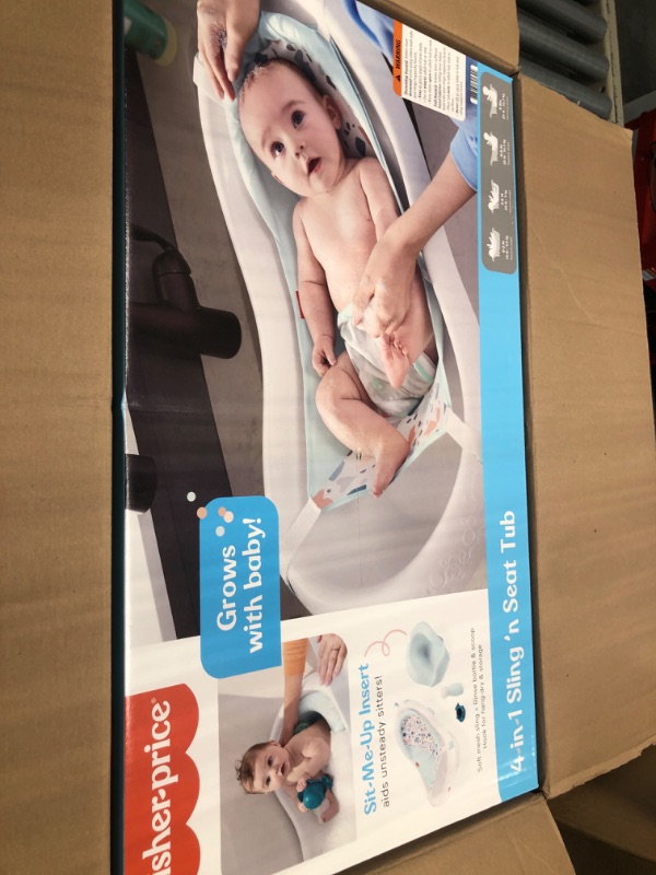 Photo 3 of Fisher-Price 4-In-1 Sling 'N Seat Bath Tub, Pacific Pebble, Baby To Toddler Convertible Tub With Seat And Toys