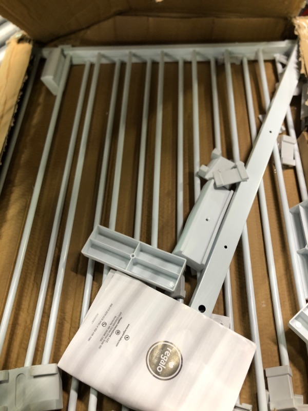 Photo 1 of Babelio 26-43" Auto Close Baby/Dog Gate for Stairs, 2-in-1 Easy Swing Doorway and Hallway Pet Gate, with Extra-Wide Walk Thru Door and Threshold-Free Design, White
