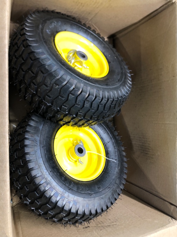 Photo 3 of 15x6.00-6" Front Tire Assembly Replacement for 100 and 300 Series John Deere Riding Mowers - 2 pack