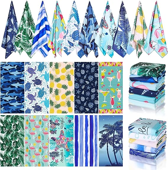 Photo 1 of 10 Pieces Extra Large Beach Towels Set 71" x 35" Oversized Microfiber Beach Towels Bulk Summer Quick Dry Absorbent Sand Resistant Swim Pool Travel Towels Blanket for Camping Sports Beach Swimming Gym