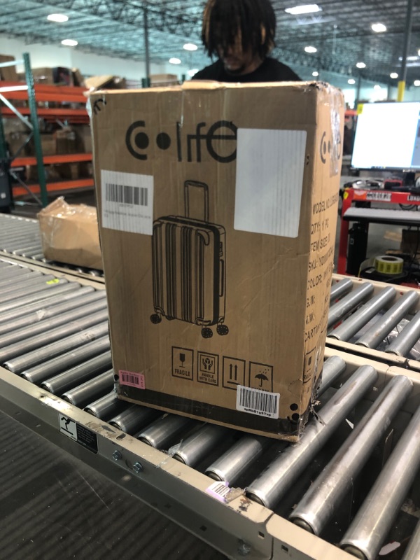 Photo 1 of Coolife Luggage Expandable(only 28") Suitcase PC+ABS Spinner 20in 24in 28in Carry on (white grid new, S(20in)_carry on) white grid new S(20in)_carry on