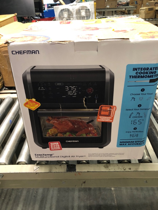 Photo 2 of ***Some parts are missing*** CHEFMAN ExacTemp™ 12 Quart 5-in-1 Air Fryer with Integrated Smart Cooking Thermometer, 28 Touchscreen Presets, Rotisserie, Dehydrator, Bake, XL Convection Oven with Auto Shutoff, Black
