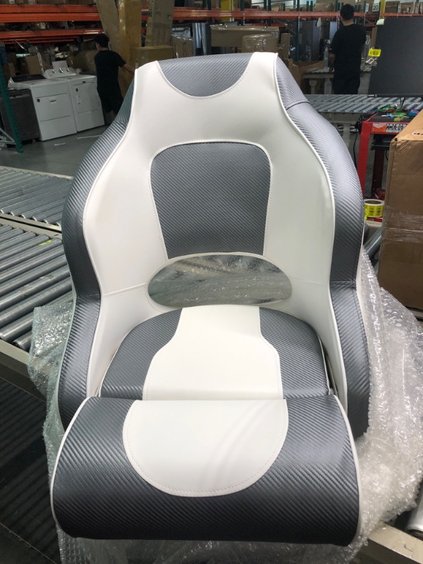 Photo 4 of Leader Accessories Two Tone Captains Bucket Seat Boat Seat Premium Sports Flip Up Boat Seat Model C - White/Charcoal